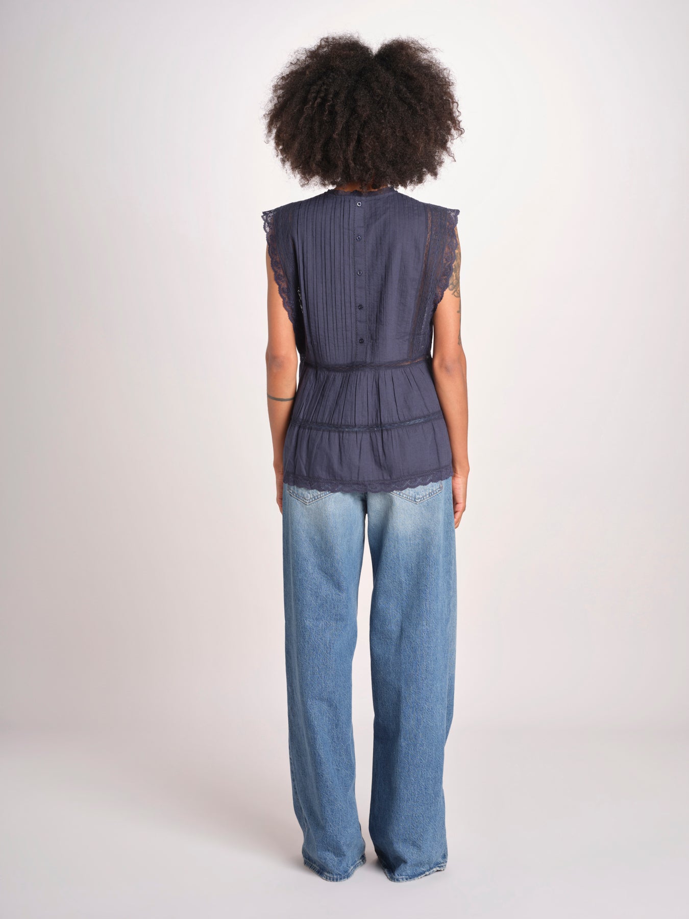 top in voille con pizzo THE SONNET TOP T1473435L NAVY the GREAT 