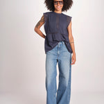 top in voille con pizzo THE SONNET TOP T1473435L NAVY the GREAT 