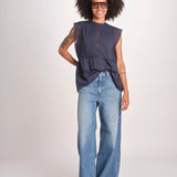 top in voille con pizzo THE SONNET TOP T1473435L NAVY the GREAT 