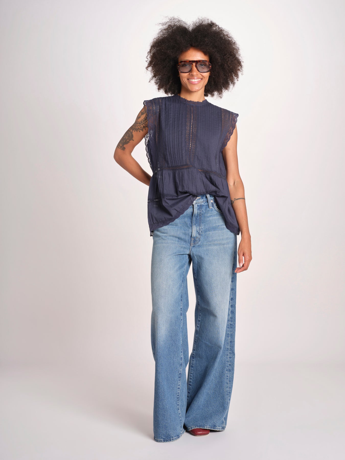 top in voille con pizzo THE SONNET TOP T1473435L NAVY the GREAT 