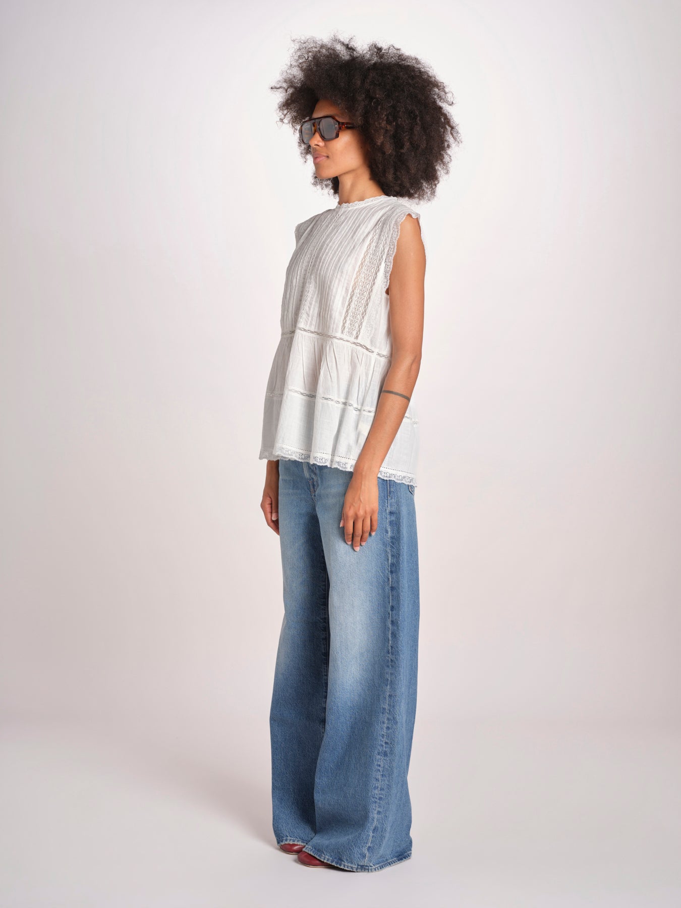 top in voille con pizzo THE SONNET TOP T1473435L TRUE WHITE the GREAT 