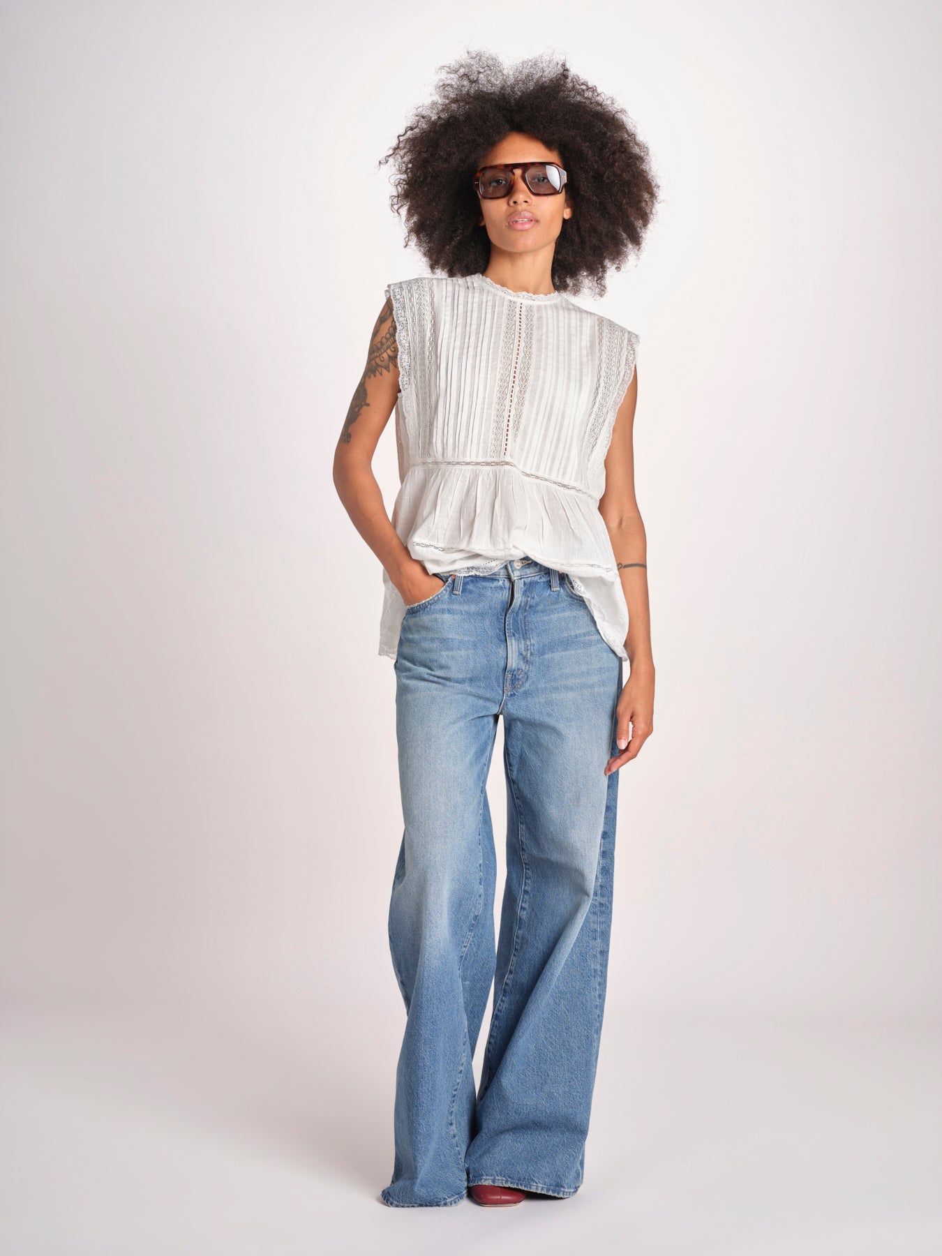 top in voille con pizzo THE SONNET TOP T1473435L TRUE WHITE the GREAT 