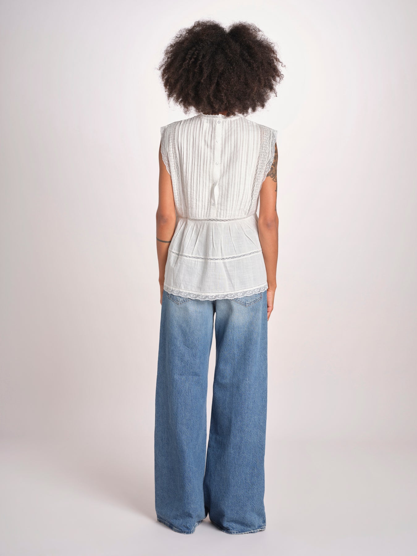 top in voille con pizzo THE SONNET TOP T1473435L TRUE WHITE the GREAT 