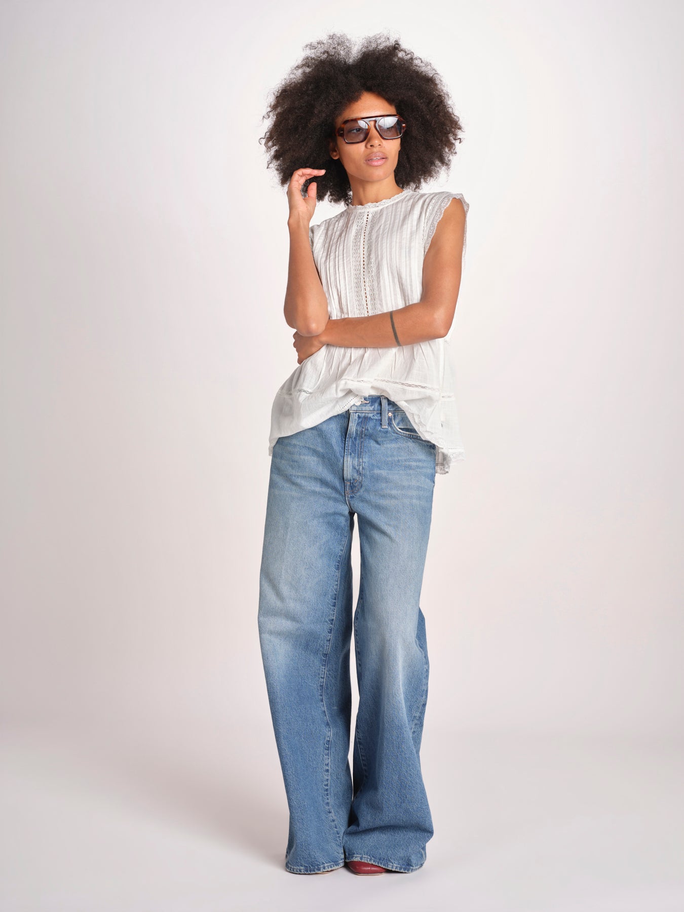 top in voille con pizzo THE SONNET TOP T1473435L TRUE WHITE the GREAT 