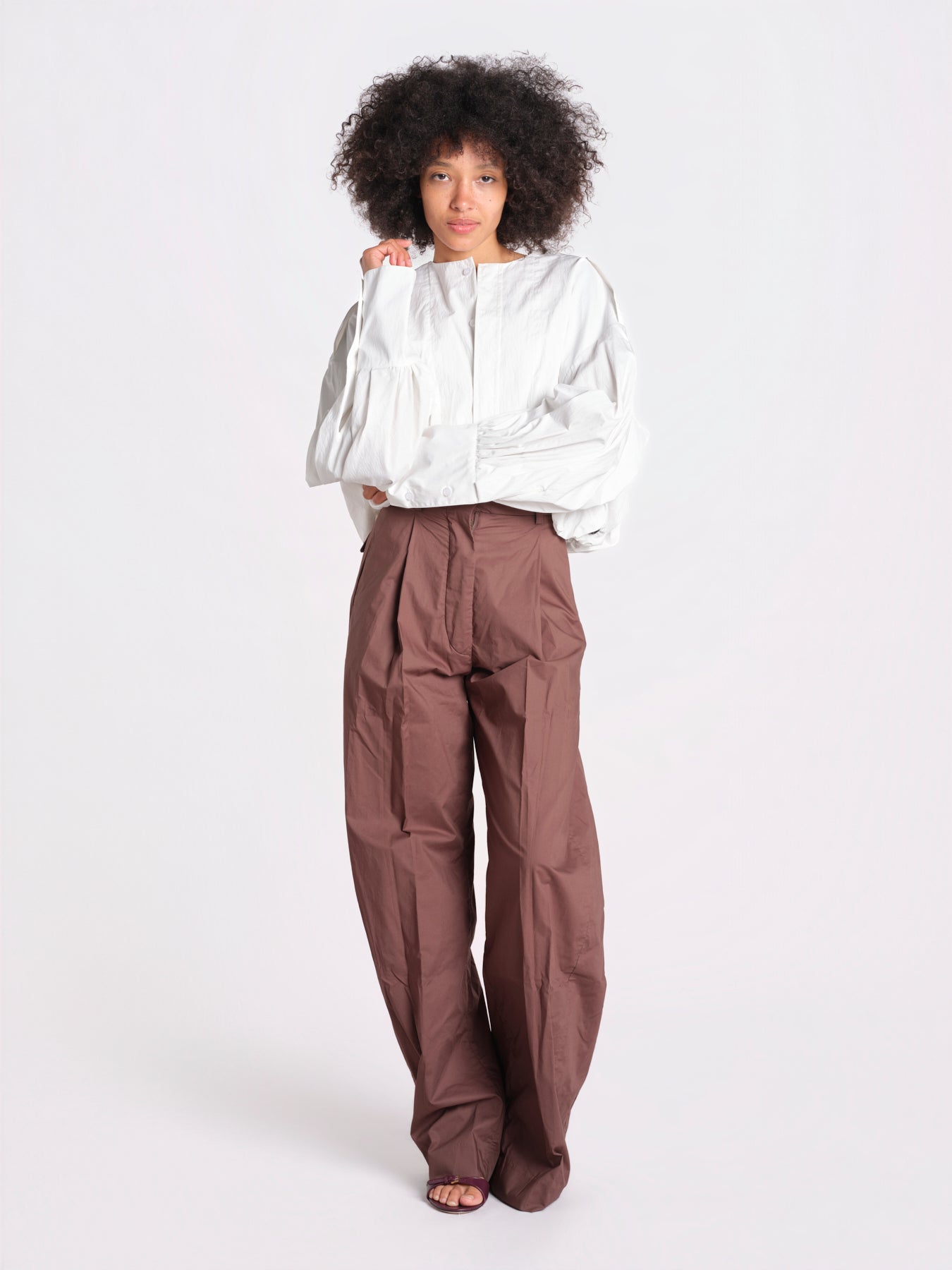 pantalone over con pinces in popeline BILLIE 3111 T0160 BROWN T0215 the latest 