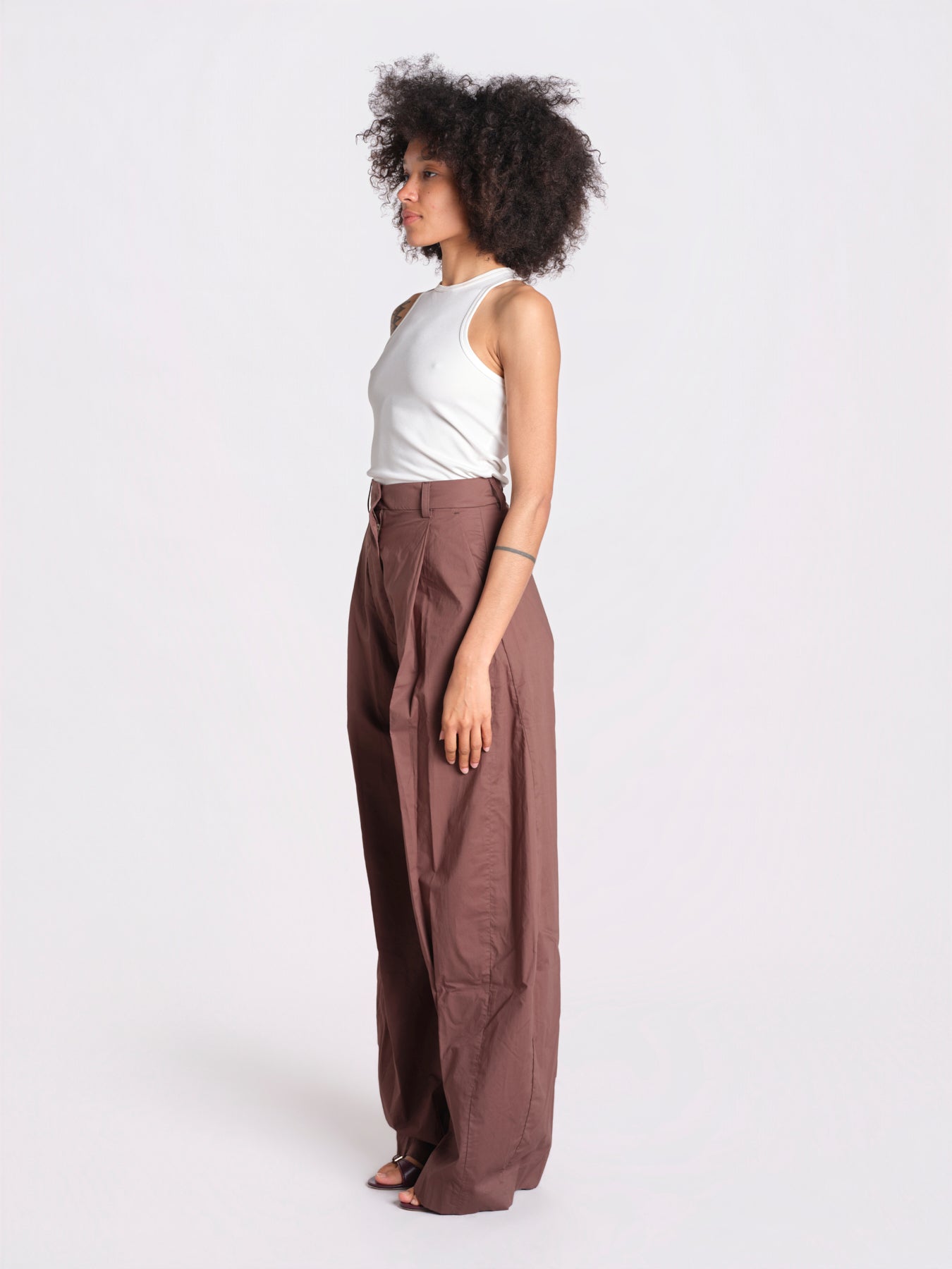 pantalone over con pinces in popeline BILLIE 3111 T0160 BROWN T0215 the latest 