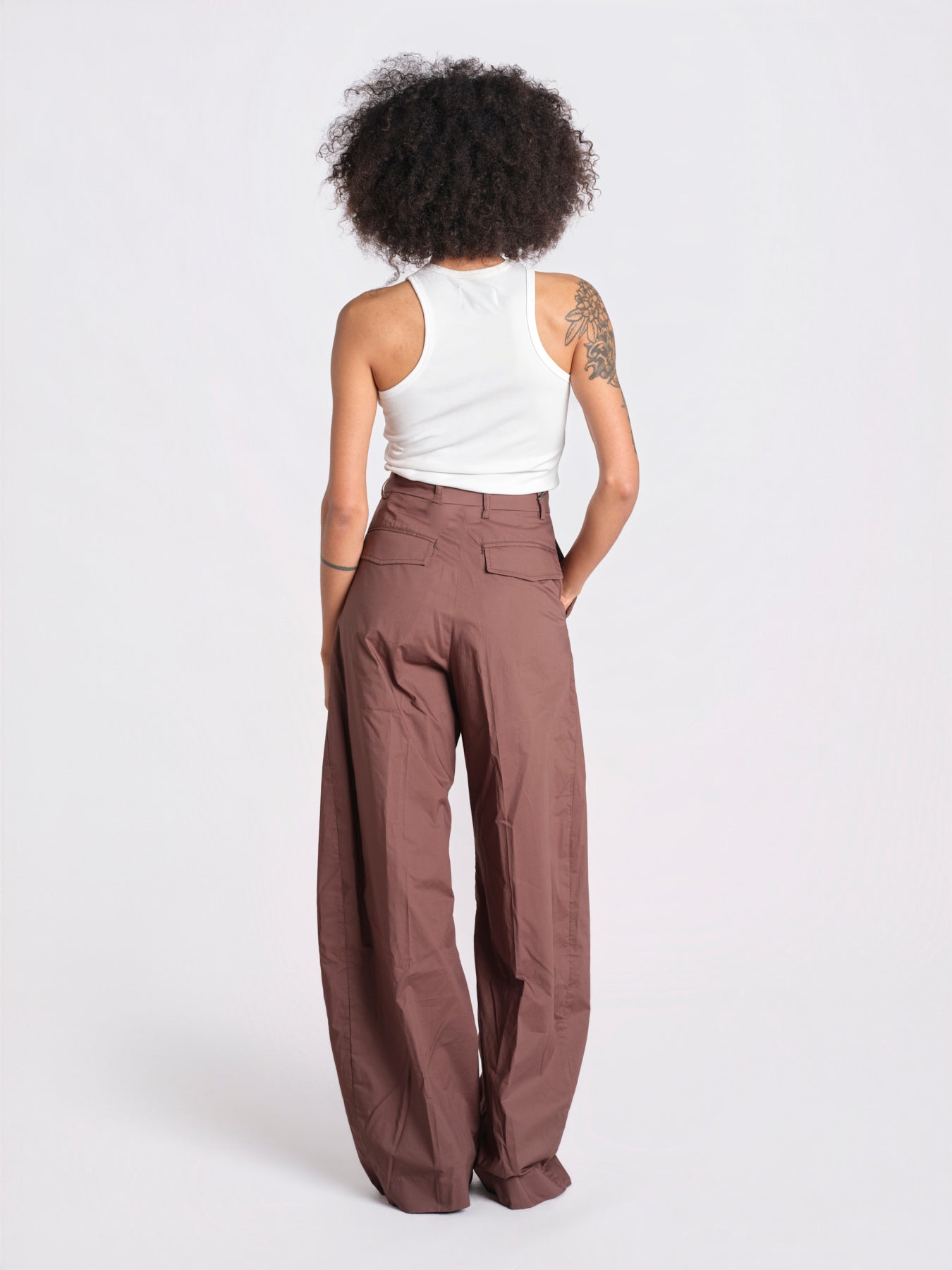 pantalone over con pinces in popeline BILLIE 3111 T0160 BROWN T0215 the latest 