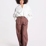 pantalone over con pinces in popeline BILLIE 3111 T0160 BROWN T0215 the latest 