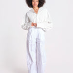 pantalone over con pinces in popeline BILLIE 3111 T0160 WHITE T0001 the latest 