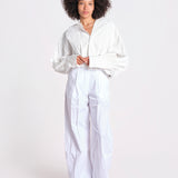 pantalone over con pinces in popeline BILLIE 3111 T0160 WHITE T0001 the latest 