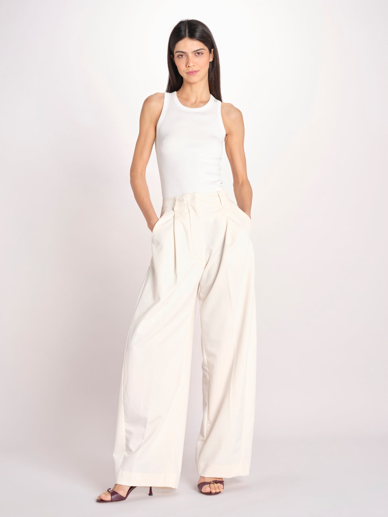 pantalone over con pinces BILLIE 3111 T0162 MILK T0416 the latest 