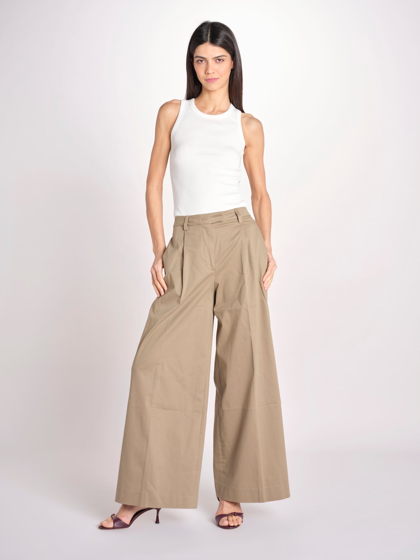 pantalone a vita bassa in gabardina DEVA T3118 T0176 COGNAC T0031 the latest 
