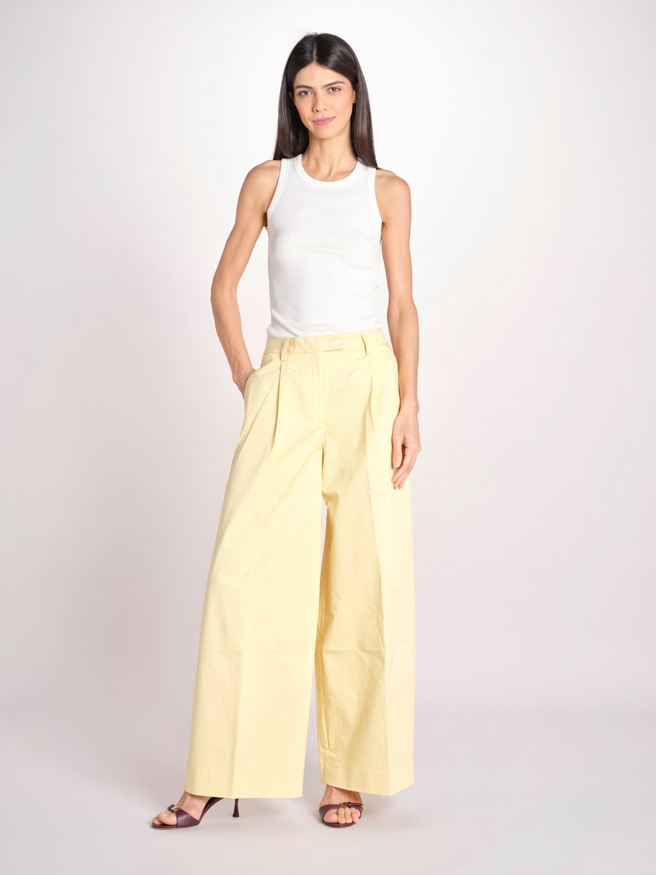 pantalone a vita bassa in gabardina DEVA T3118 T0176 LIGHT YELLOW the latest 