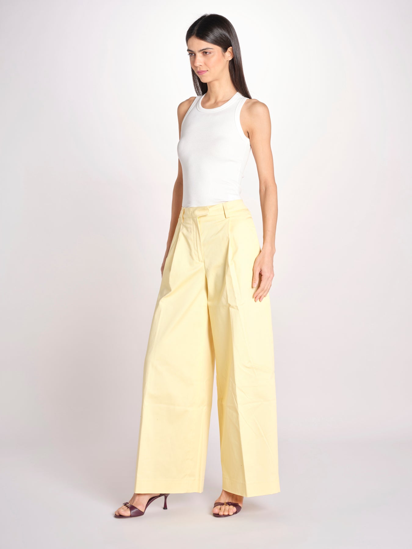 pantalone a vita bassa in gabardina DEVA T3118 T0176 LIGHT YELLOW the latest 