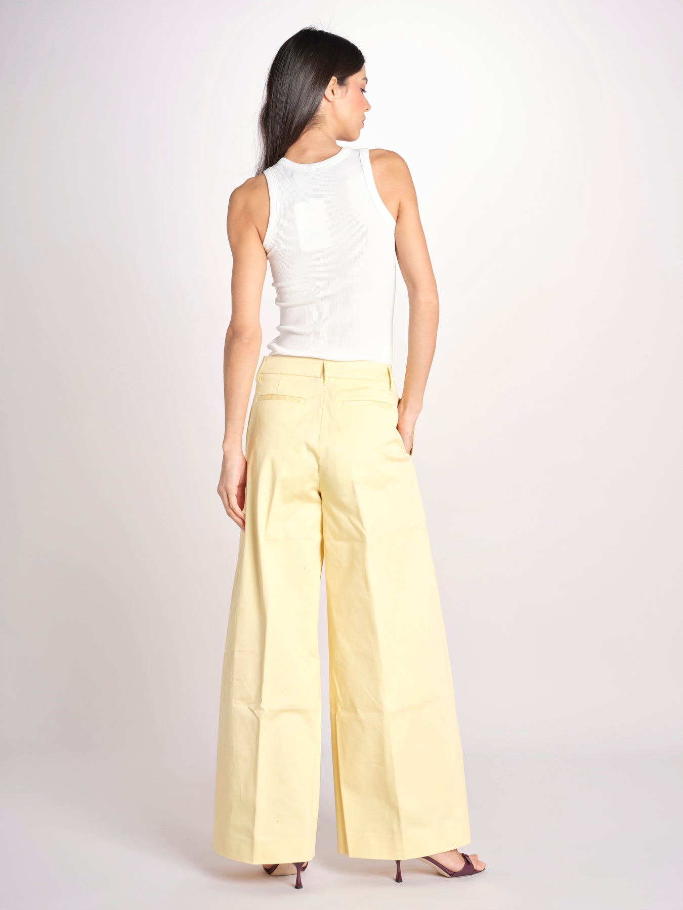pantalone a vita bassa in gabardina DEVA T3118 T0176 LIGHT YELLOW the latest 