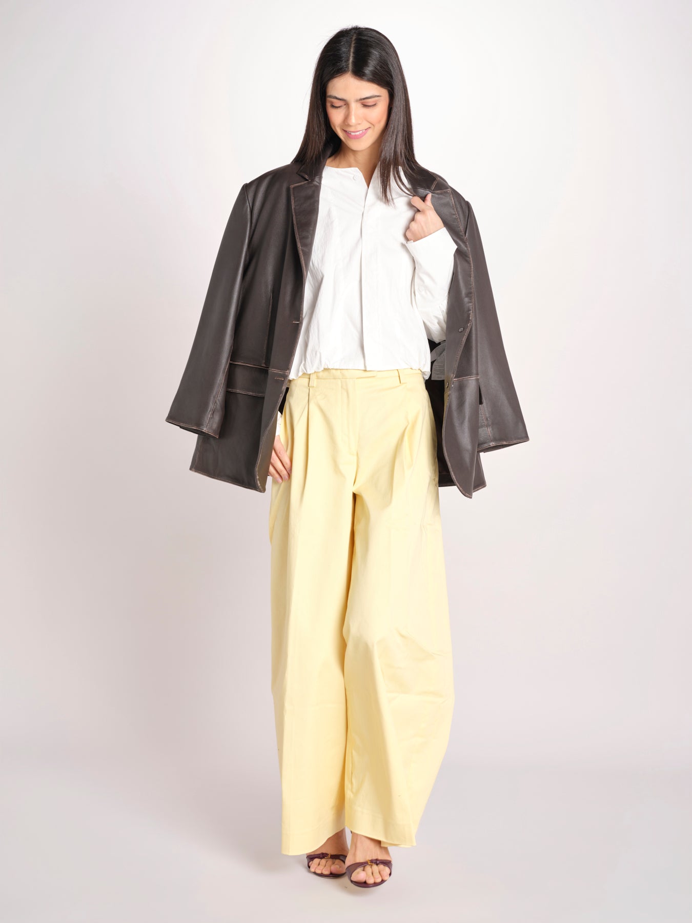 pantalone a vita bassa in gabardina DEVA T3118 T0176 LIGHT YELLOW the latest 