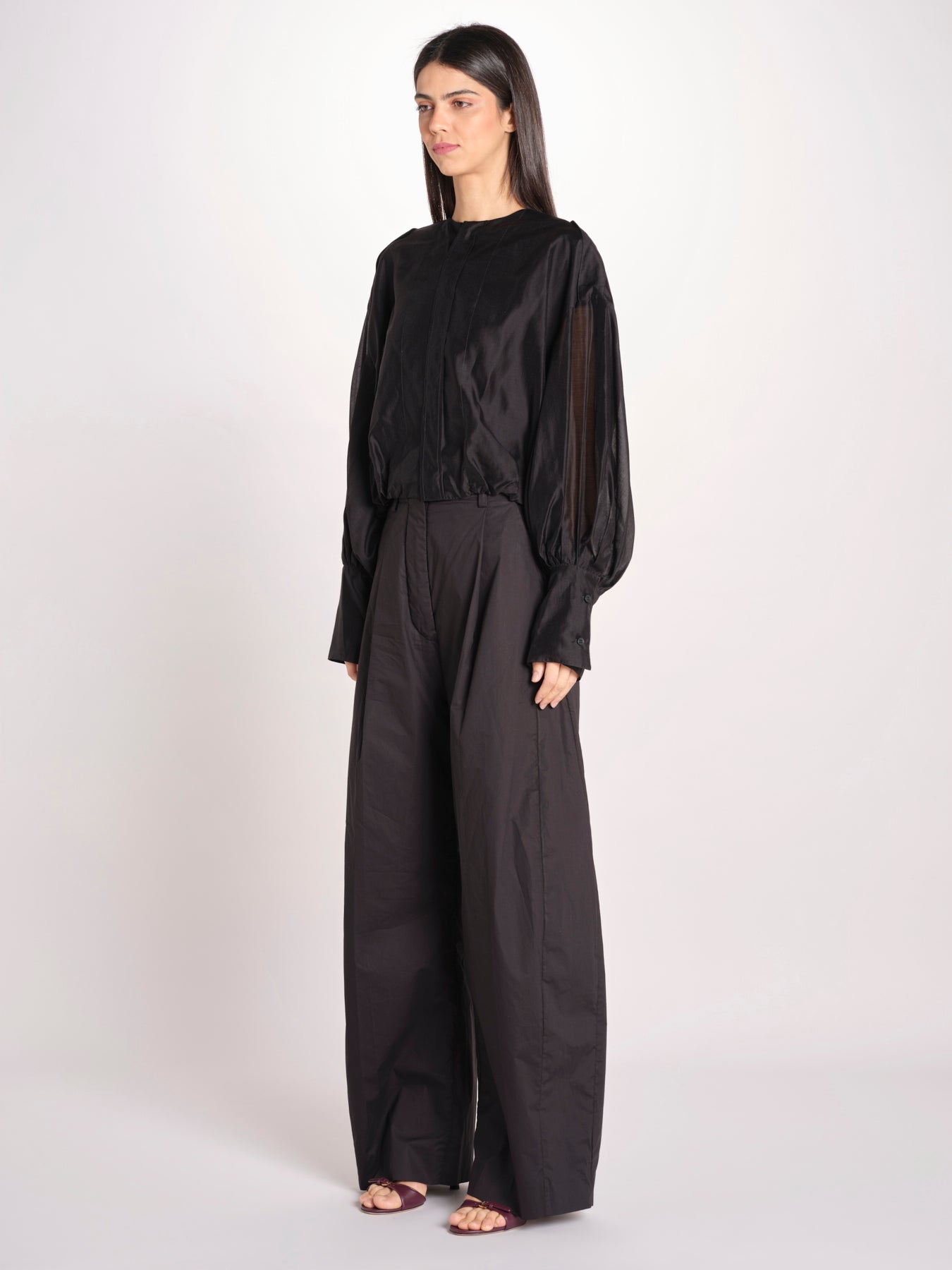 camicia in mussola con manica a sbuffo DIANA 4007 T0161 BLACK T0002 the latest 