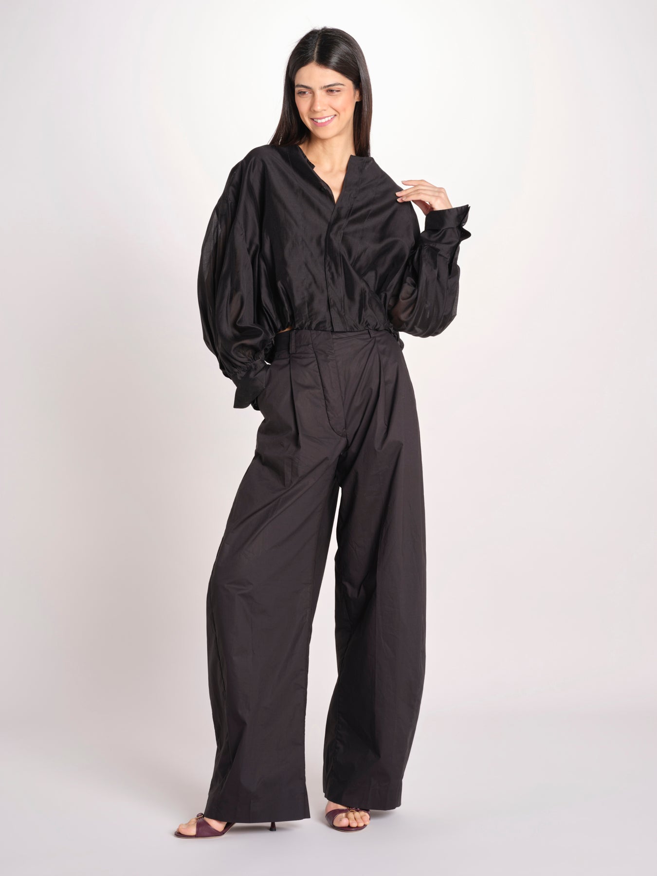 camicia in mussola con manica a sbuffo DIANA 4007 T0161 BLACK T0002 the latest 