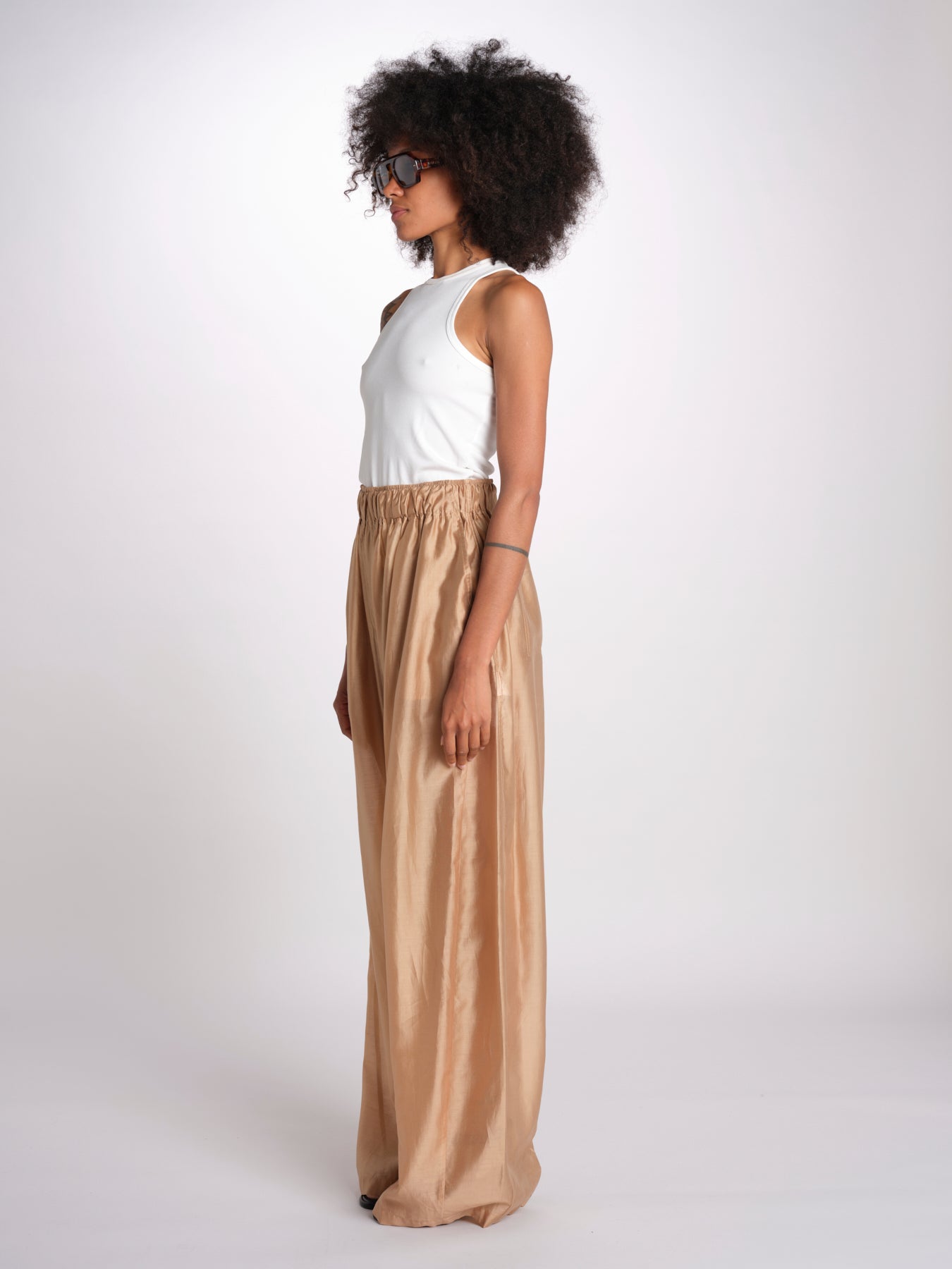 pantalone in mussola con elastico DORA 3119 T0161 BEIGE T0045 the latest 