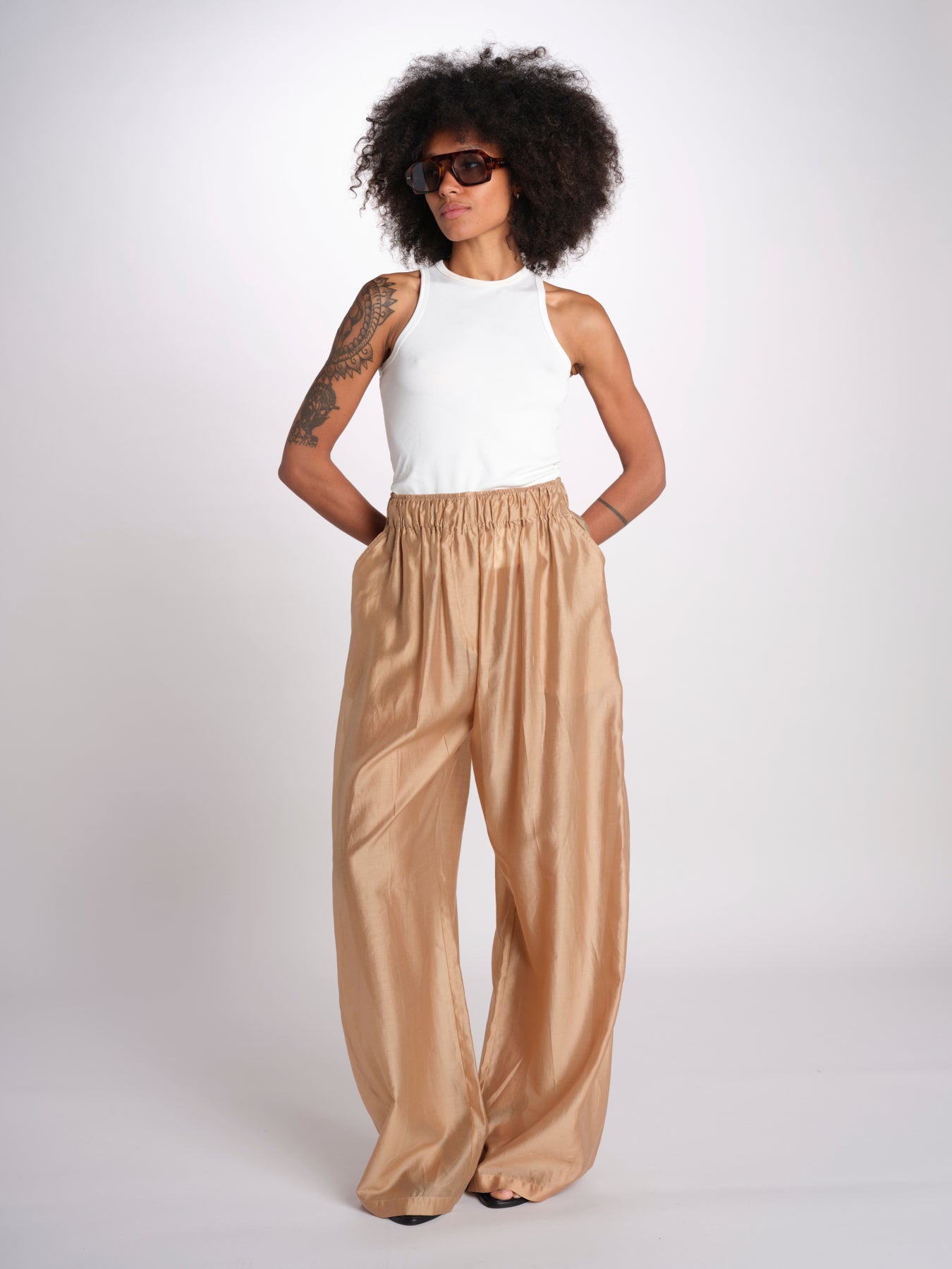 pantalone in mussola con elastico DORA 3119 T0161 BEIGE T0045 the latest 