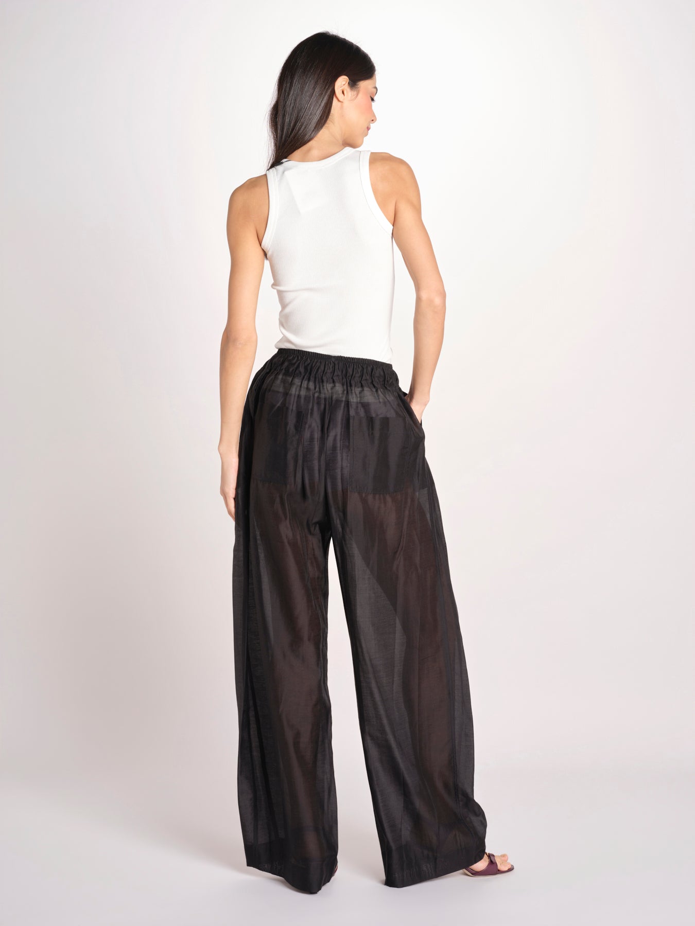 pantalone in mussola con elastico DORA 3119 T0161 BLACK T0002 the latest 