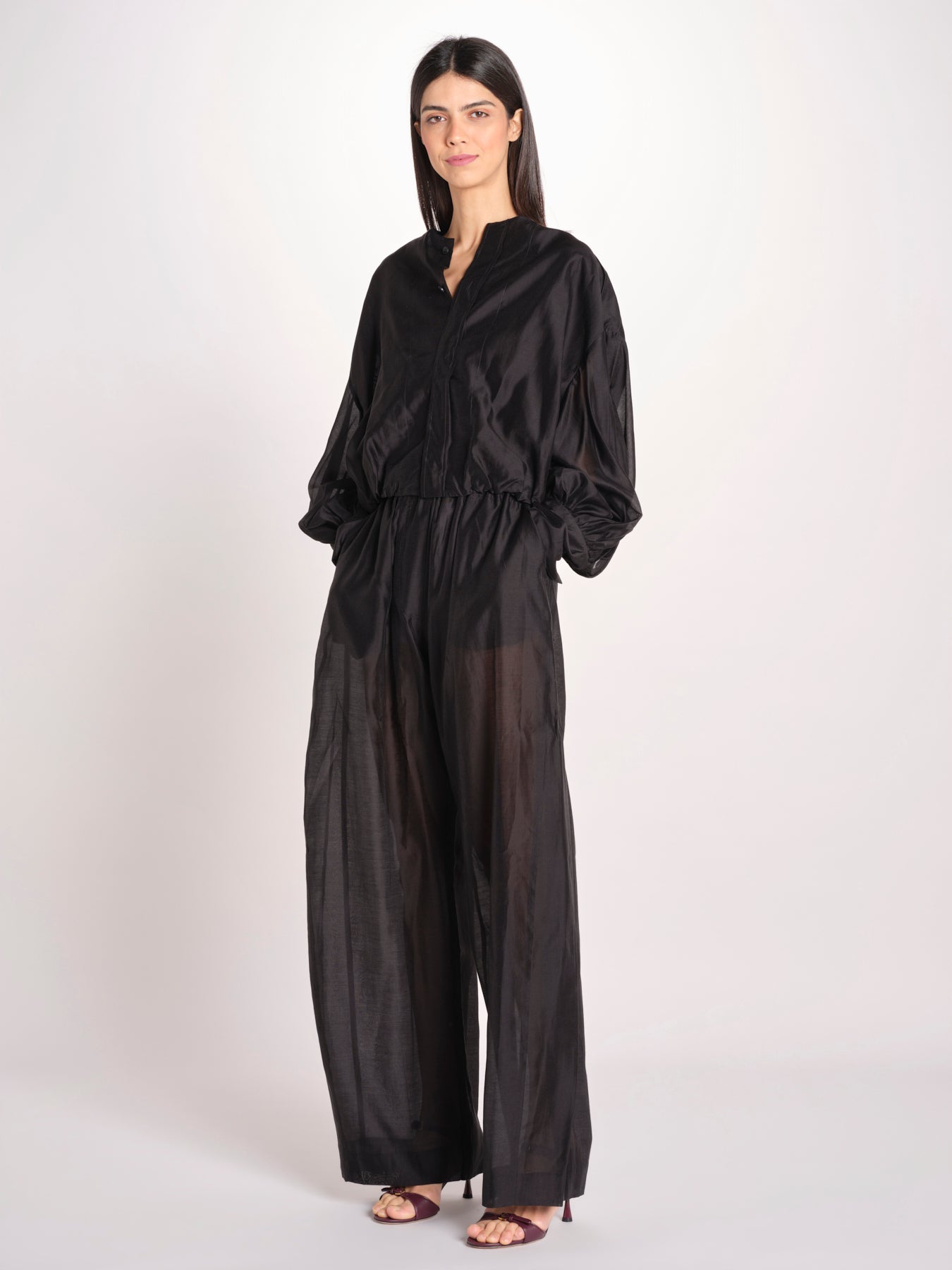 pantalone in mussola con elastico DORA 3119 T0161 BLACK T0002 the latest 