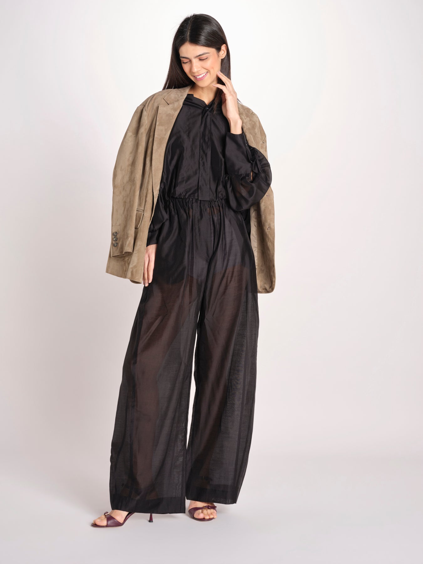 pantalone in mussola con elastico DORA 3119 T0161 BLACK T0002 the latest 