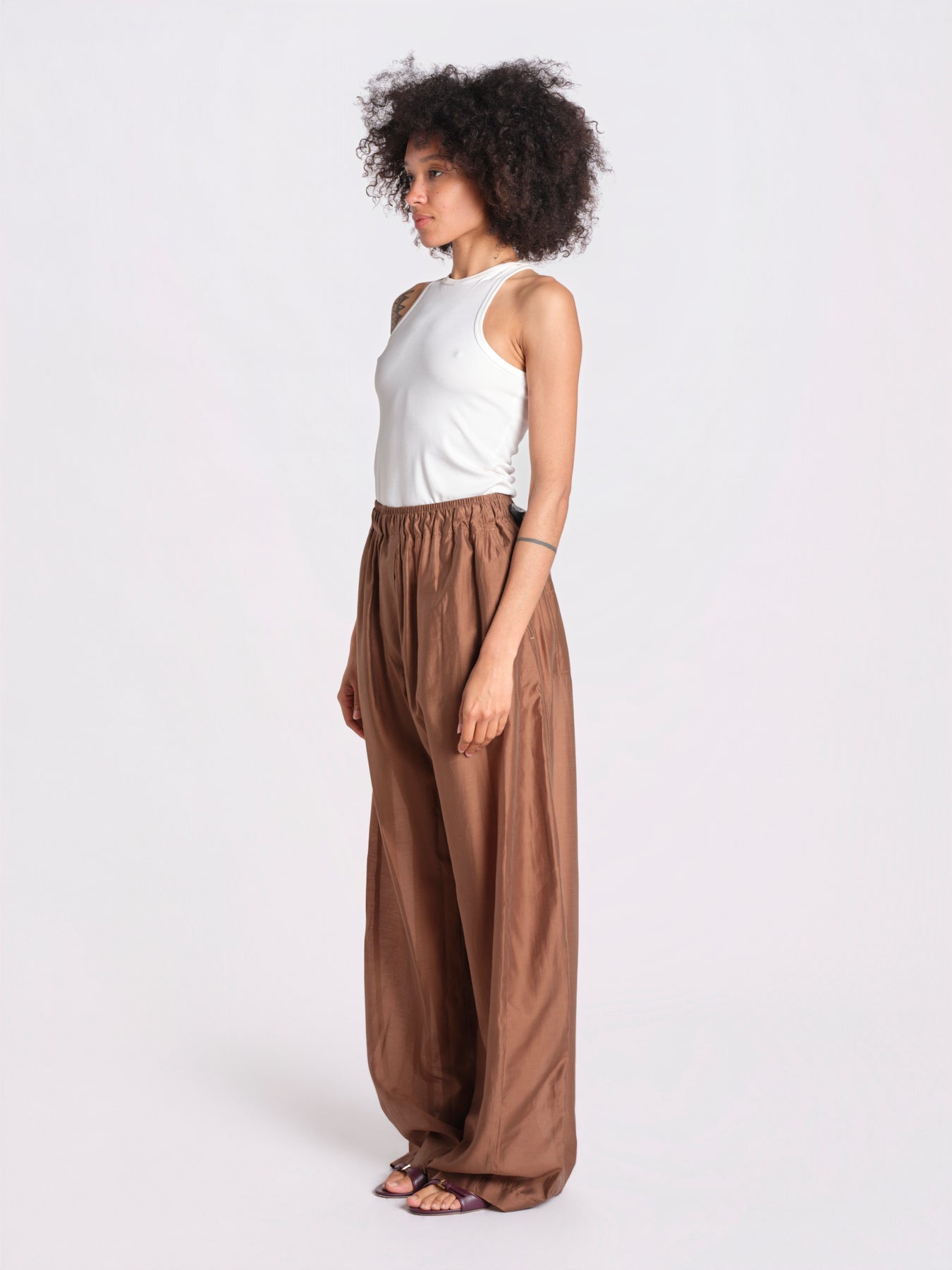 pantalone in mussola con elastico DORA 3119 T0161 CHOCOLATE T0032 the latest 