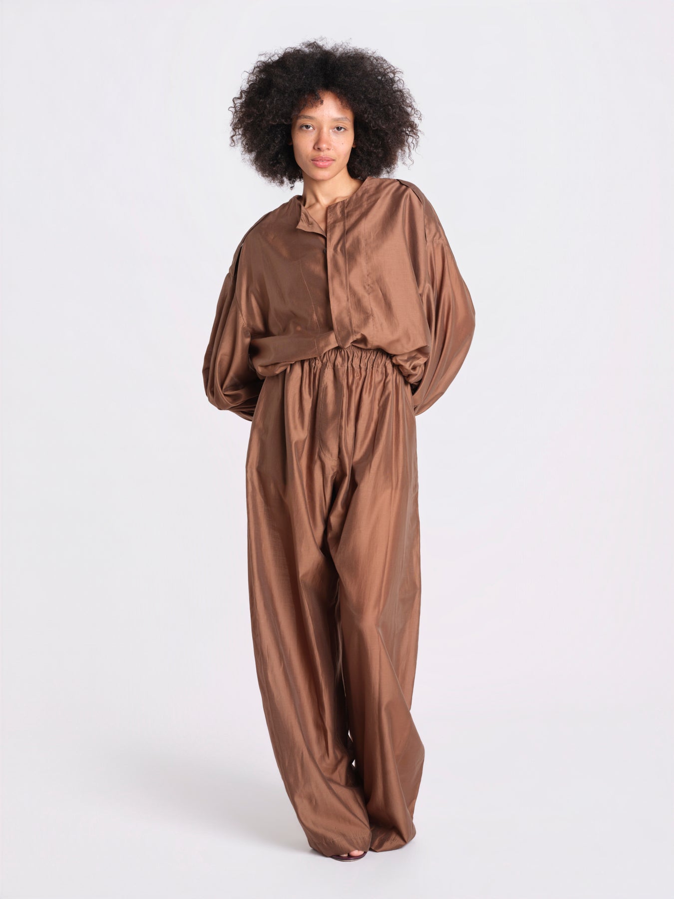 pantalone in mussola con elastico DORA 3119 T0161 CHOCOLATE T0032 the latest 