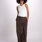 pantalone diritto in lino ERICA STRUCTURELINEN BROWN true avenue 