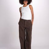 pantalone diritto in lino ERICA STRUCTURELINEN BROWN true avenue 