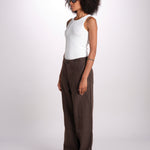 pantalone diritto in lino ERICA STRUCTURELINEN BROWN true avenue 