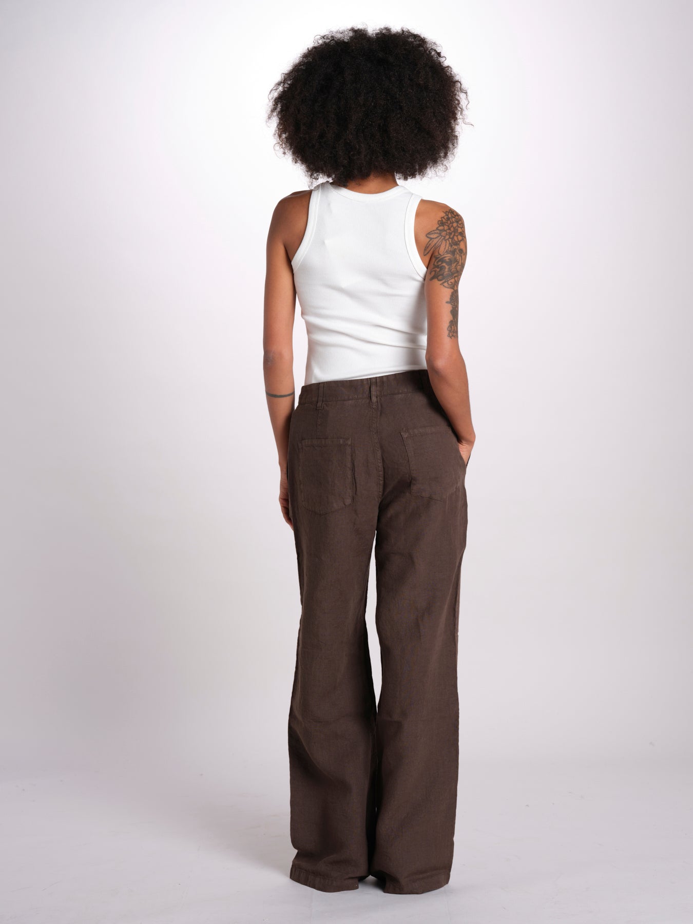 pantalone diritto in lino ERICA STRUCTURELINEN BROWN true avenue 