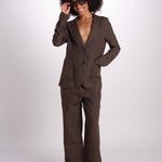 pantalone diritto in lino ERICA STRUCTURELINEN BROWN true avenue 