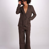 pantalone diritto in lino ERICA STRUCTURELINEN BROWN true avenue 