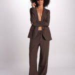 pantalone diritto in lino ERICA STRUCTURELINEN BROWN true avenue 