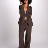 pantalone diritto in lino ERICA STRUCTURELINEN BROWN true avenue 
