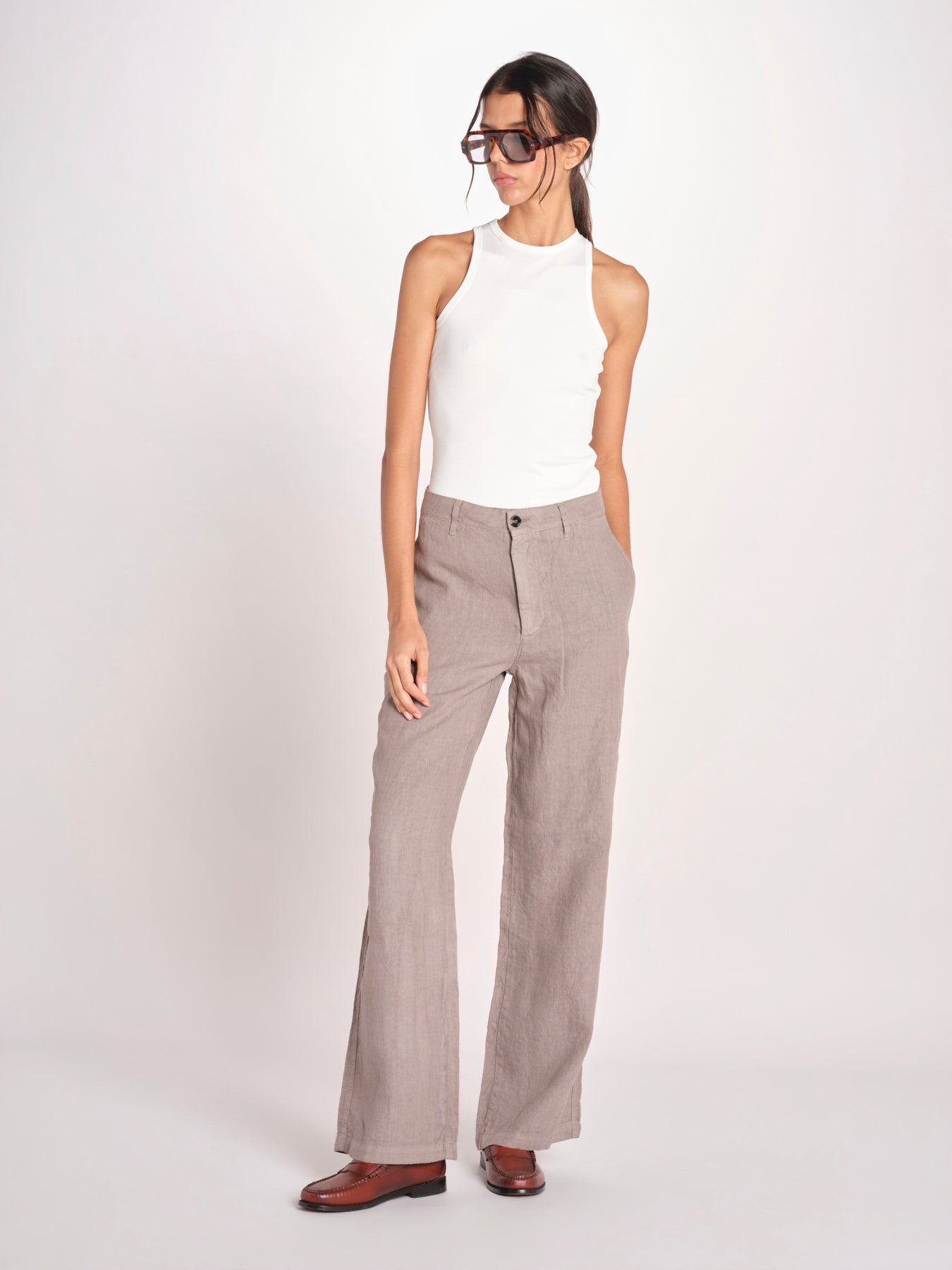 pantalone dritto in lino ERICA STRUCTURELINEN DOVE GREY true avenue 