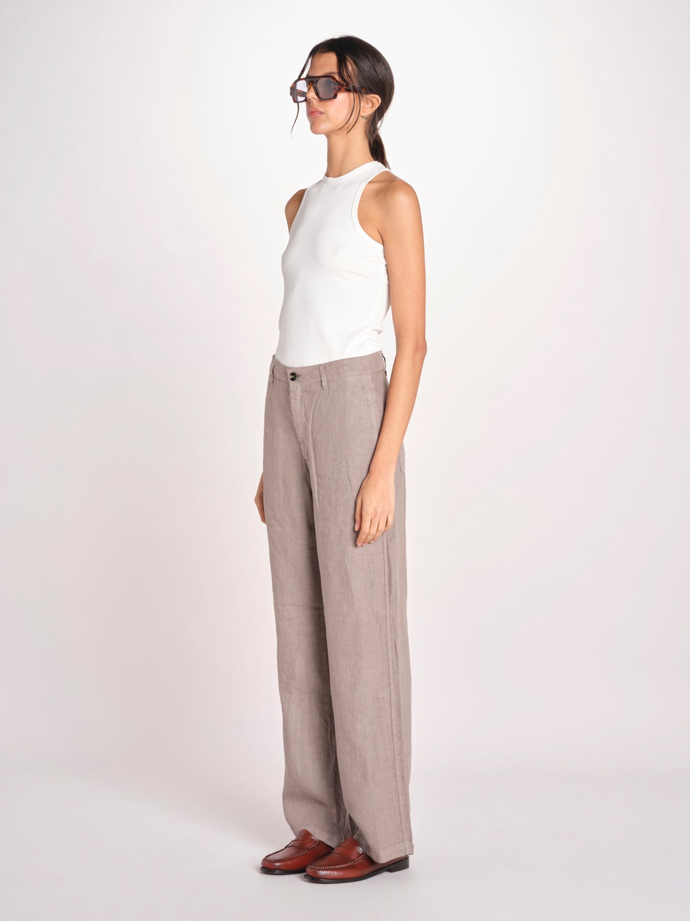 pantalone dritto in lino ERICA STRUCTURELINEN DOVE GREY true avenue 