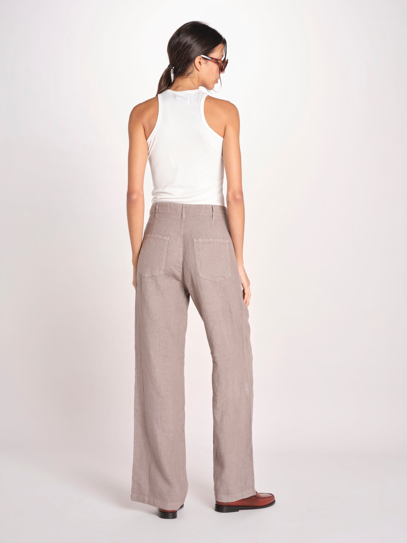 pantalone dritto in lino ERICA STRUCTURELINEN DOVE GREY true avenue 