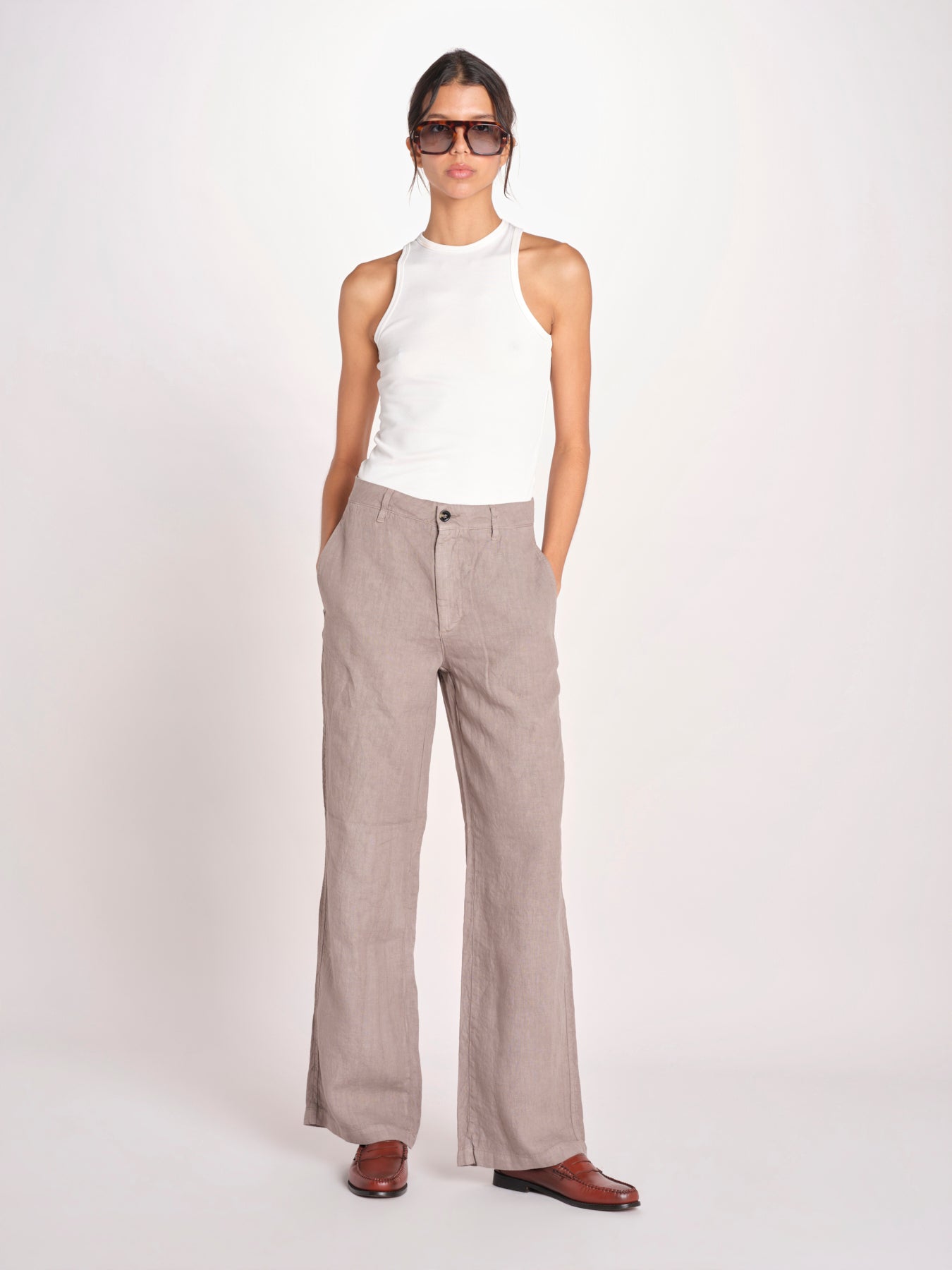 pantalone dritto in lino ERICA STRUCTURELINEN DOVE GREY true avenue 