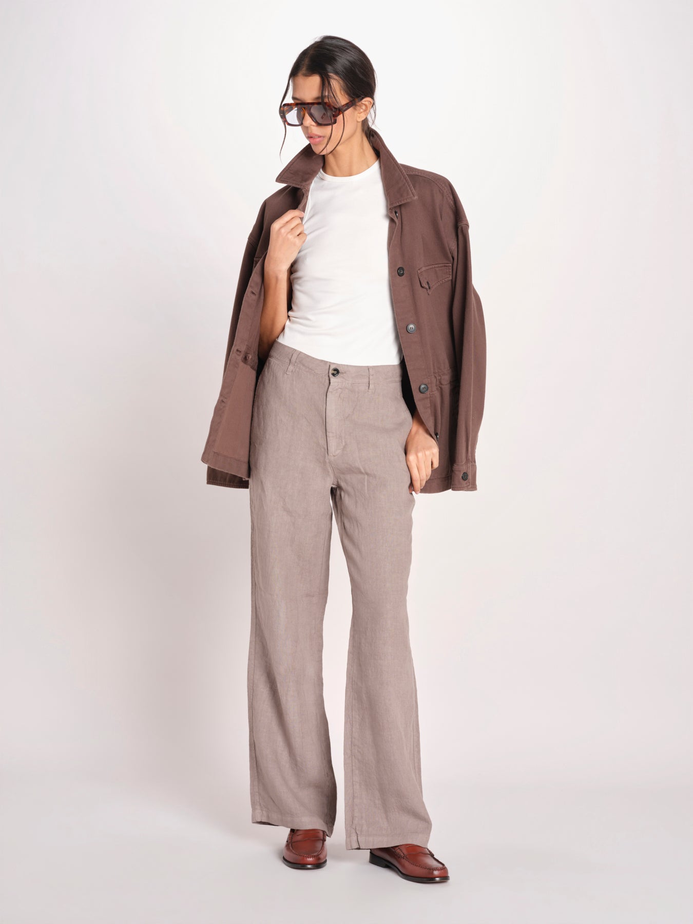 pantalone dritto in lino ERICA STRUCTURELINEN DOVE GREY true avenue 