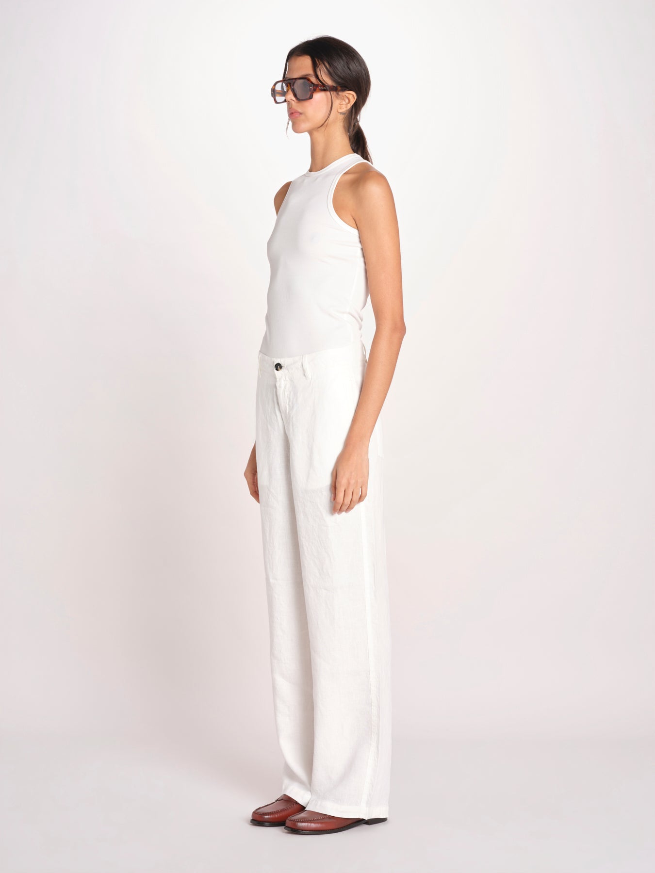pantalone dritto in lino ERICA STRUCTURELINEN IVORY true avenue 