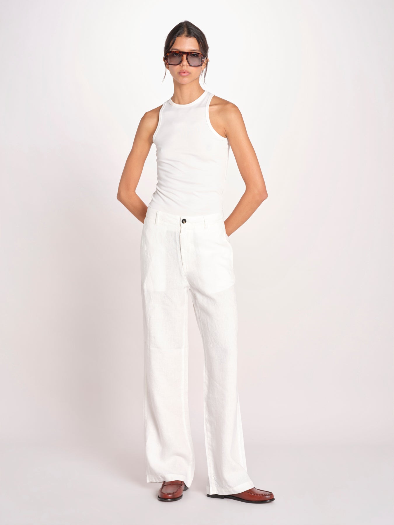 pantalone dritto in lino ERICA STRUCTURELINEN IVORY true avenue 