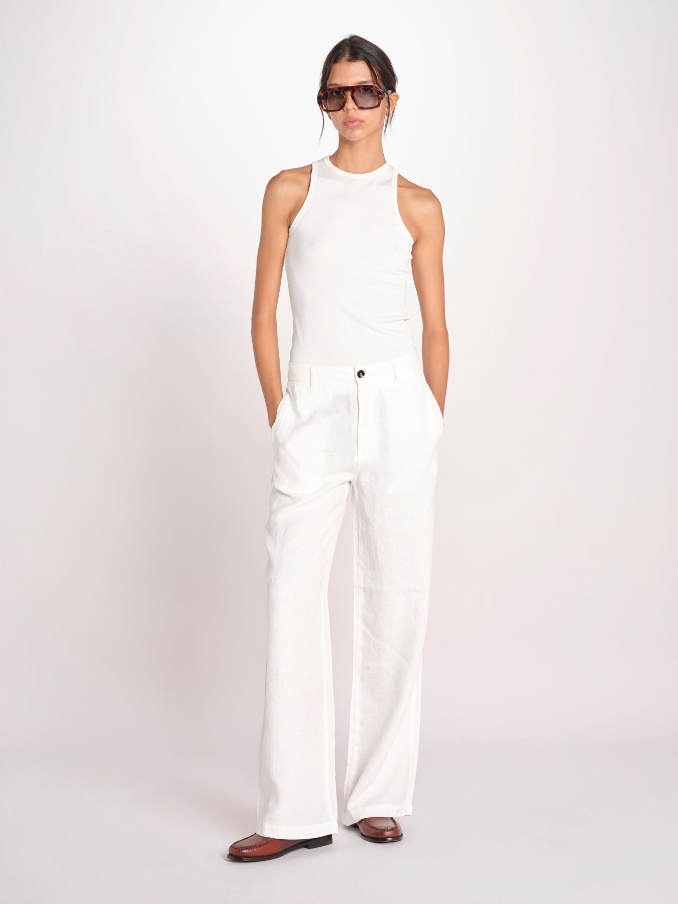 pantalone dritto in lino ERICA STRUCTURELINEN IVORY true avenue 