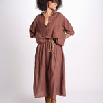 camicia in lino con coulisse LEILA SOFTLINEN BROWN true avenue 