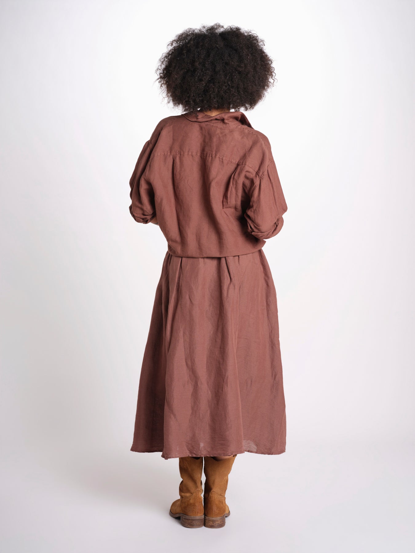 camicia in lino con coulisse LEILA SOFTLINEN BROWN true avenue 