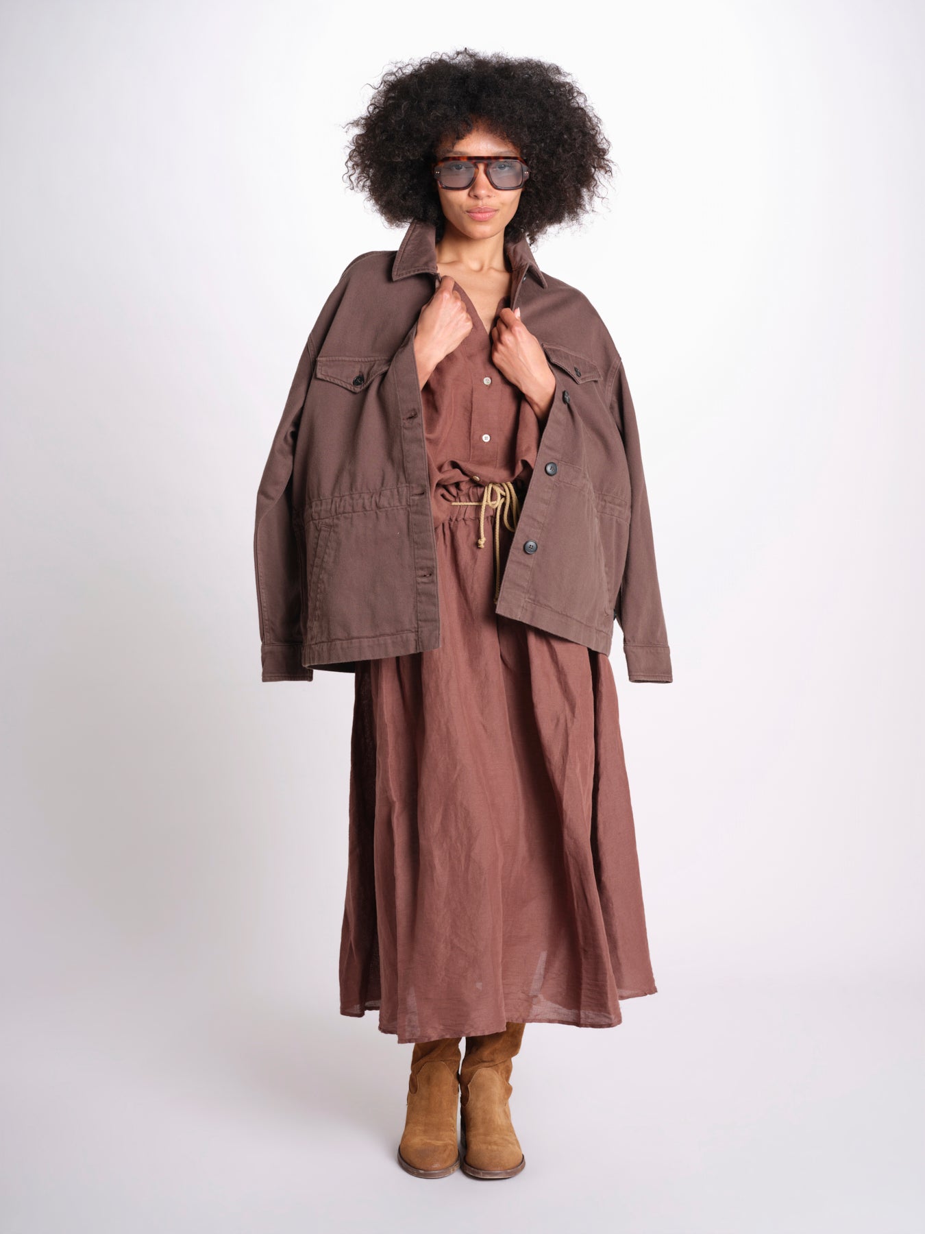 camicia in lino con coulisse LEILA SOFTLINEN BROWN true avenue 