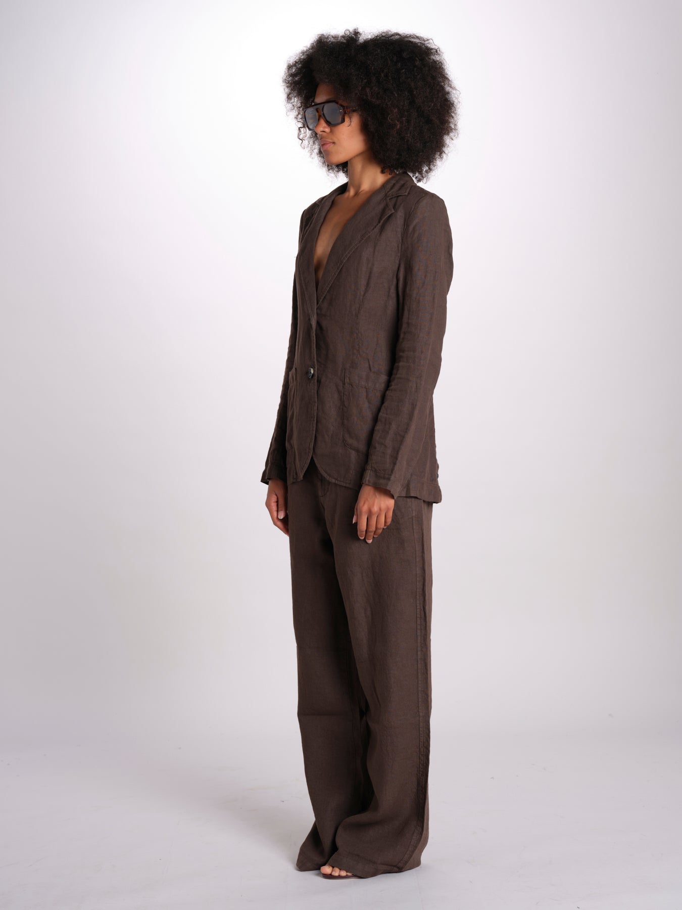 blazer due bottoni in lino LIVI STRUCURELINEN BROWN true avenue 