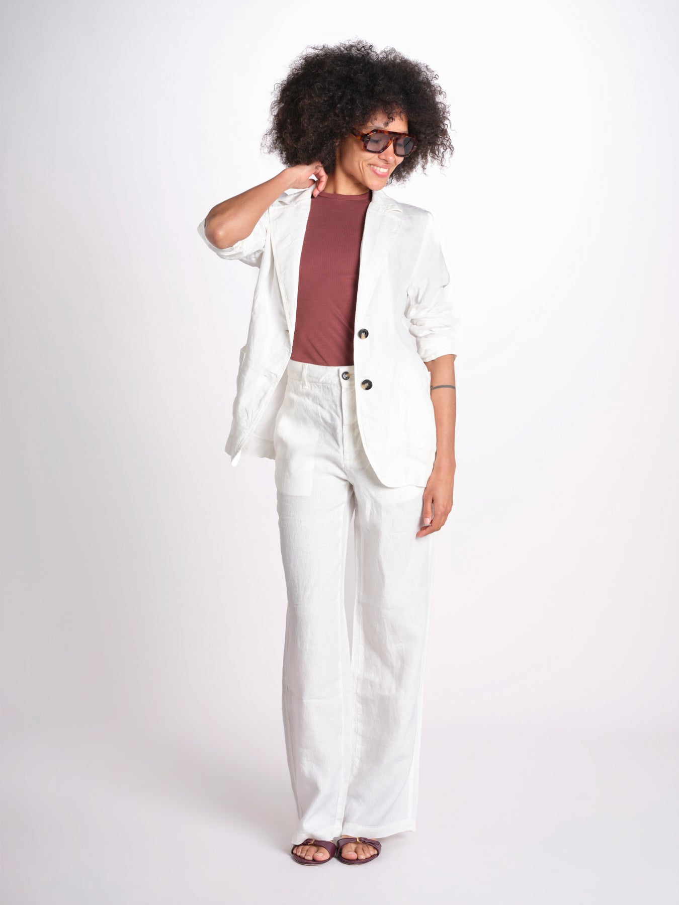 blazer due bottoni in lino LIVI STRUCURELINEN IVORY true avenue 